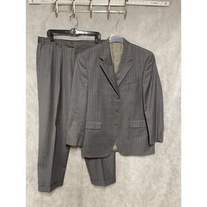 Chaps Suit Men 42R Gray Striped 3B‎ Wool Career 36X31 Pants Ralph Lauren Luxury